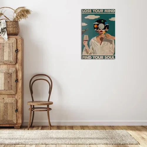 Miniatura 5 de Póster retro con texto en inglés «Lose Your Mind Find Your Soul», arte de pared inspirador para la salud mental, arte abstracto de música cósmica
