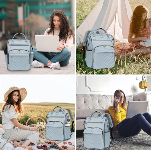 Miniatura 7 de VANKEAN Mochila para laptop de 17 pulgadas para mujeres y hombres, bolsa de trabajo de computadora de moda, gran capacidad, impermeable, con puerto