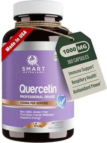 Smart Nutra Labs Quercetina 1000 mg- 180 cápsulas veganas, suplemento de quercetina 100% puro, sin OMG, sin gluten, probado por terceros
