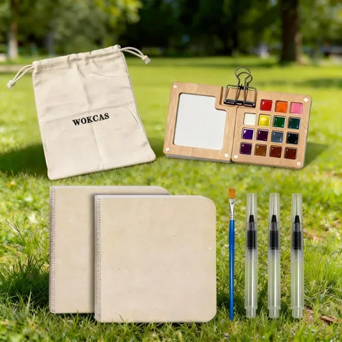 Miniatura 2 de Mini juego de pintura de acuarela, kit de viaje de mini paleta de pintura, juegos de paleta de artistas portátiles con 24 colores, 2 libros