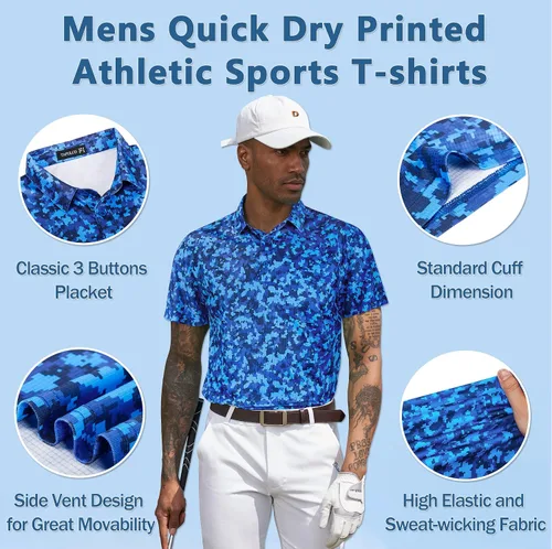 Miniatura 22 de TAPULCO Camisetas tipo polo de secado rápido para hombre, diseño de camuflaje, atléticas, ligeras, transpirables, casuales, para golf