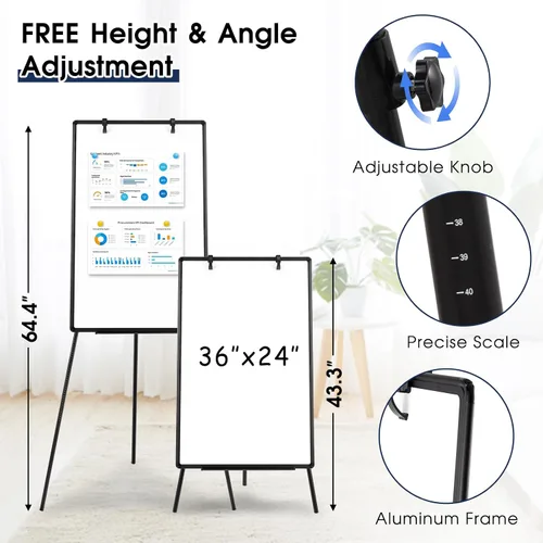 Miniatura 3 de Caballete magnético para pizarra blanca, 36 x 24 pulgadas de altura ajustable con soporte, marco de aluminio grande para enseñanza, pizarra
