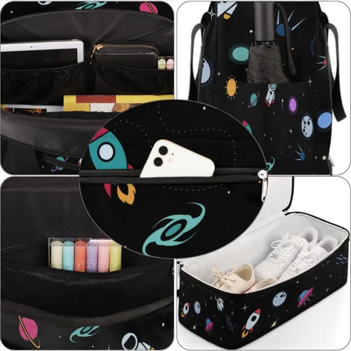 Miniatura 6 de Rocket Airship Earth Astronaut Foldable Travel Duffel Bag Tote Carry On Luggage Sports Gym Bag With Shoe Compartment For Woman Man Overnight Weekend