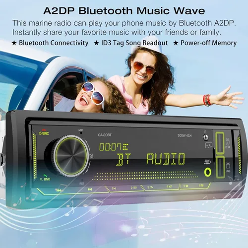 Miniatura 3 de Radio marina estéreo de un solo DIN: receptores de audio Bluetooth para automóvil con pantalla LCD digital Radio FM AM para automóvil