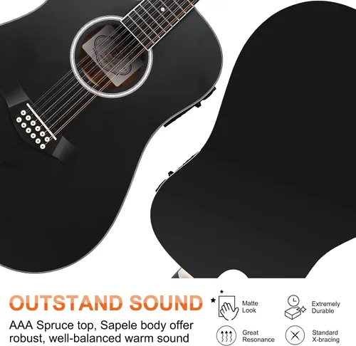 Miniatura 2 de Vangoa Guitarra acústica y eléctrica de 12 cuerdas para zurdos, corte Dreadnought de 42 pulgadas de tamaño completo, tapa de abeto y cuerpo