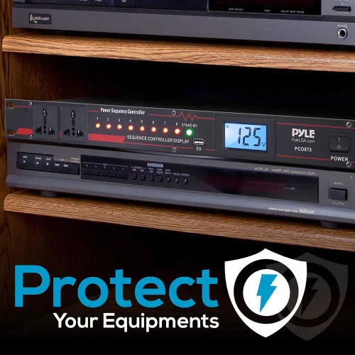 Miniatura 5 de Pyle Acondicionador Secuenciador de Energía de 10 Tomas - 13 Amp 2000W Montaje en Rack Controlador Regulador de Fuente de Alimentación Digital Pro