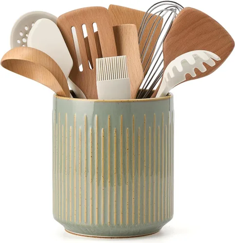 JIEMEI HOME - Soporte para utensilios de cocina, recipiente estable de cerámica para encimera, organizador grande de utensilios de 7.2 pulgadas con