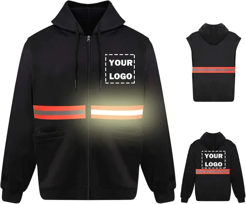 Miniatura 20 de Hi Vis - Sudadera de seguridad con capucha y manga extraíble, forro polar de alta visibilidad, chaqueta de trabajo Negro - Estilo 4