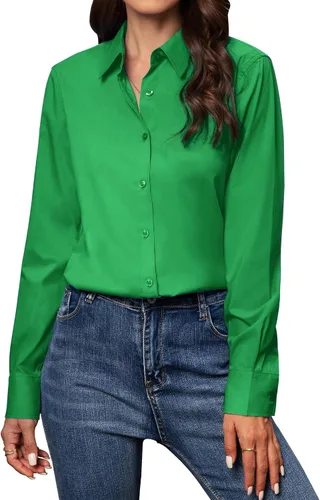 Miniatura 27 de Gleeivy Camisas con botones para mujer de ajuste clásico, camisa de vestir, camisa de trabajo, de negocios, casual, de manga larga, blusa, tops A