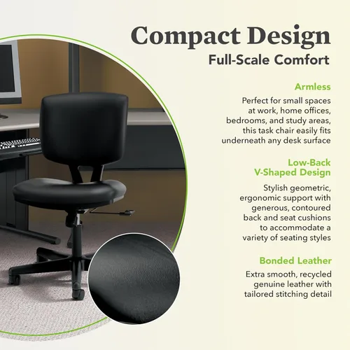 Miniatura 4 de HON Volt Silla sin brazos, ergonómica ajustable con inclinación central, reclinable, respaldo y asiento de cuero, sillas de escritorio giratorias