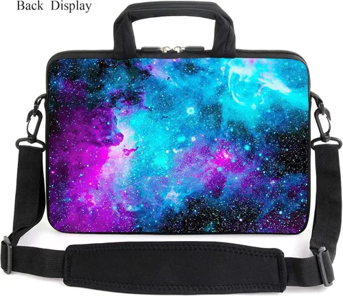 Miniatura 2 de Funda para laptop de 15.6 pulgadas, estuche para chromebook, correa de hombro ajustable con asa, bolsillo para accesorios (Galaxias azules)