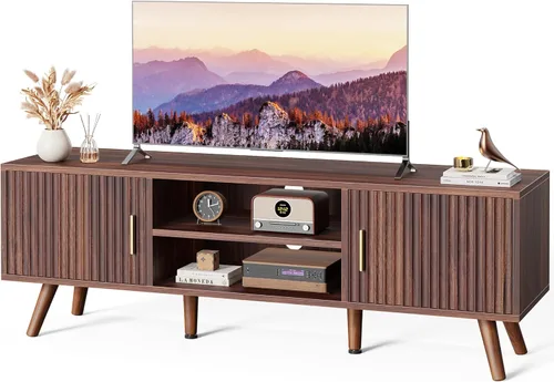 Miniatura 10 de SUPERJARE Soporte de TV para TV de 55 pulgadas, centro de entretenimiento con estante ajustable, 2 gabinetes, mesa consola de TV, consola