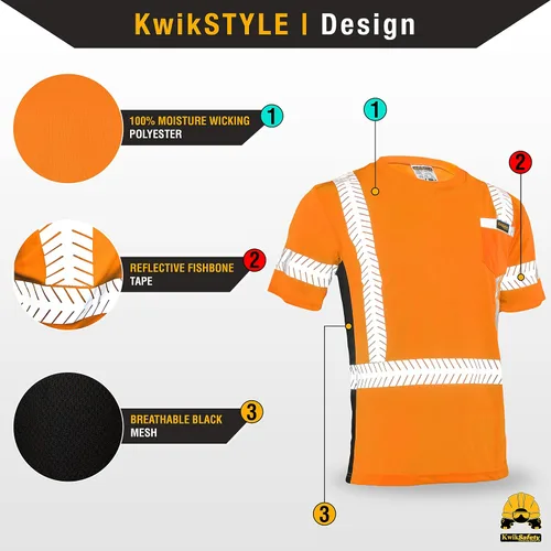 Miniatura 3 de KwikSafety - Charlotte, NC - Camisa de seguridad de manga corta para hombre renacentista [cinta reflectante de espina de pescado] Clase 2 ANSI OSHA