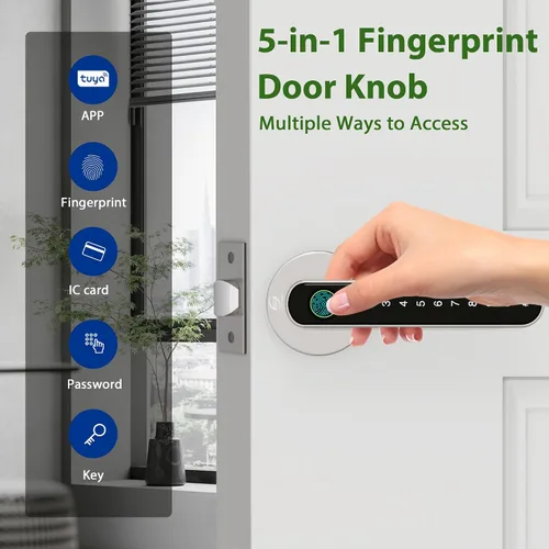 Miniatura 2 de Cerradura Electrónica Inteligente con Huella Digital para Puerta, Entrada sin Llave con Manija, Códigos, APP, Tarjetas IC, Huellas Dactilares, Tono