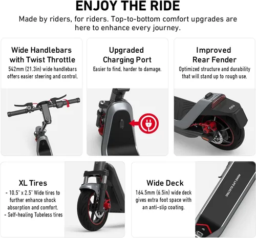 Miniatura 5 de NIU 100P/100F/300P/300X Electric Scooter Adult - E Scooter with Suspension, 600-1000W Peak Power, 18-37.3 Miles Max Range, Top Speed 17.4-23.6MPH