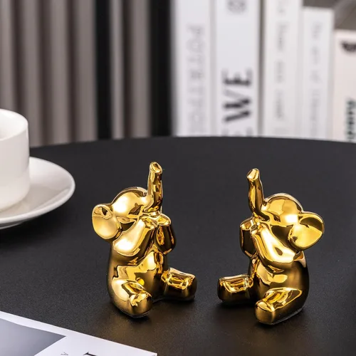 Miniatura 5 de SURE YUESI Pareja amorosa de pequeñas estatuas de elefantes dorados, decoración del hogar de estilo moderno boho, figuritas decorativas para sala