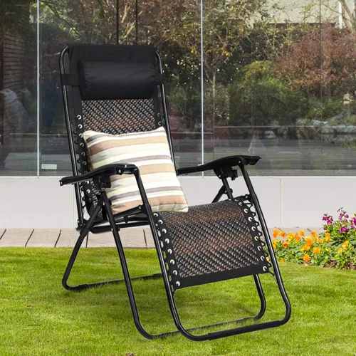 Miniatura 5 de Tangkula Sillón de ratán de gravedad cero, silla de descanso plegable para exteriores con almohada extraíble para la cabeza, salón ajustable