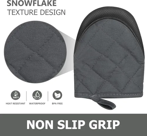 Miniatura 4 de 1 par de guantes cortos para horno, guantes de silicona para horno de cocina, resistentes al calor, 500 ℉, mini guantes para horno con superficies