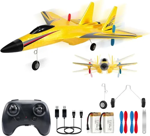 Miniatura 10 de Fremego Avión RC F22 de 2.4GHz con Control Remoto con Estabilizador Giroscópico, Luces LED y Baterías Duales, Planeador RC de Vuelo Fácil