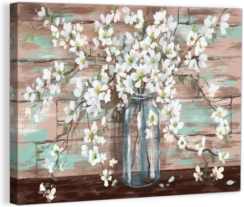 KERPEESU Lienzo para baño, diseño de flores, diseño moderno de granja, pintura para dormitorio, acuarela, decoración de pared, obra de arte Marrón