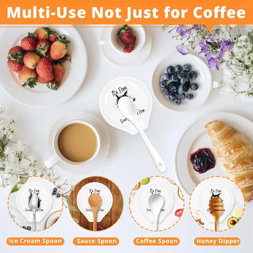 Miniatura 5 de Soporte para cuchara de café con texto en inglés "I'm Fine", divertido soporte para cucharas de café para amantes de los gatos, amigos, cumpleaños