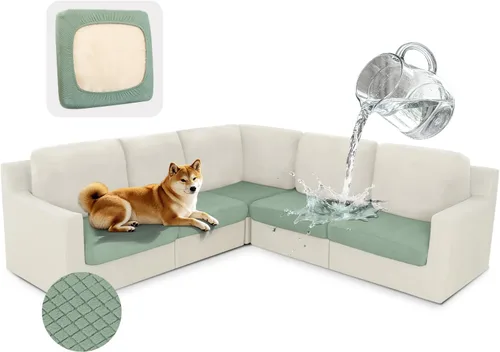 Miniatura 30 de ALIECOM Fundas 100% impermeables para sofá seccional esquinero en forma de L, fundas de cojín de jacquard elásticas para mascotas y perros