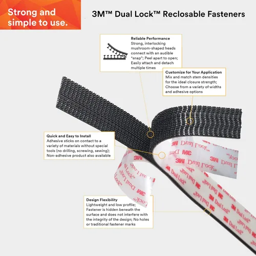 Miniatura 2 de 3M Sujetadores de Doble Cierre Recerrable para Uso Industrial Pesado Negro TB3550 1" x 10 pies Tira Acoplada Uso Interior/Exterior Excelente