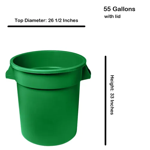 Miniatura 3 de Bote de basura comercial redondo verde de 55 galones con tapa y plataforma, contenedor de basura móvil para parques, aceras, caminos o patios, cubo
