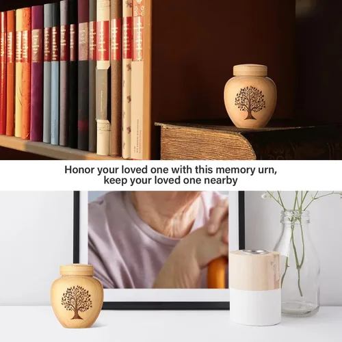 Miniatura 6 de Pequeños Juegos de Urnas para Cenizas Humanas, Conjunto de 1, Mini Urnas para Cenizas Hechas de Bambú con Patrón de Árbol de la Vida Grabado, Mini