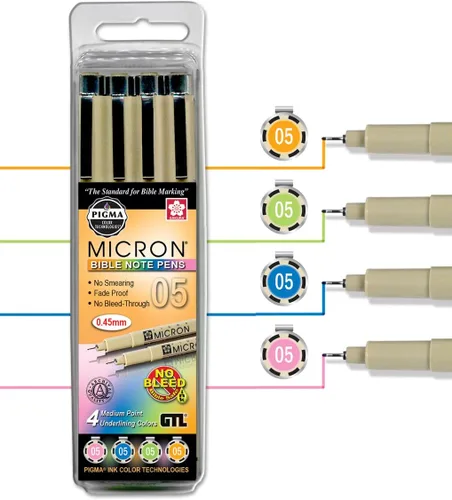 G.T. Luscombe Company, Inc. Pigma Micron 05 - Kit de bolígrafos de punta media para notas bíblicas, tinta pigmentada que no se corre, seguro para la