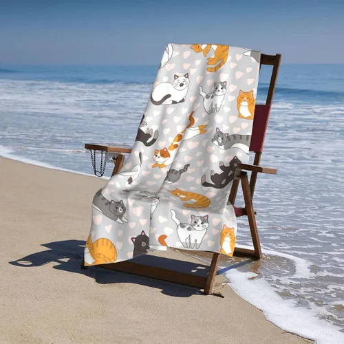 Miniatura 6 de VOOHDDY Toalla de playa con diseño de gato lindo gatito, microfibra suave y absorbente, de secado rápido, toallas de baño de gran tamaño para baño