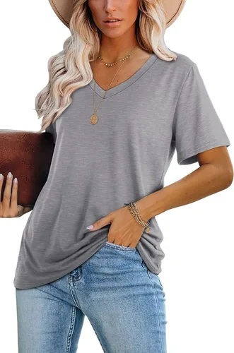 Miniatura 3 de Donnalla Paquete de 2 camisetas básicas de manga corta con cuello en V para mujer, color sólido