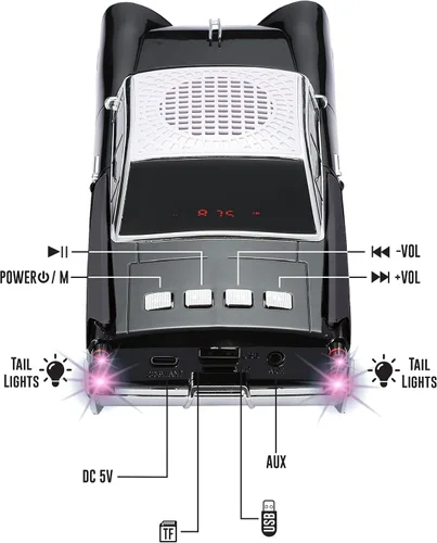 Miniatura 4 de QFX Altavoz Bluetooth 1959 Retro Classic para automóvil, altavoces duales de 2 pulgadas, enlace manos libres, micrófono incorporado, radio FM y Negro