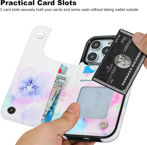 Miniatura 3 de HAOPINSH Funda tipo cartera para iPhone 14 Pro con tarjetero, patrón de flores pálidas en la parte trasera, de piel sintética, con ranuras para Flor