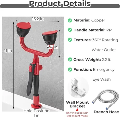 Miniatura 2 de Handheld Eyewash Station Bracket Portable Eye Wash Station, Portable Drench Hose Unit Spray Eye Wash For Lab Industrial, Wall-Mounted Emergency Eye