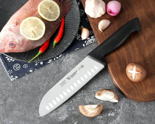 Miniatura 5 de Chef Santoku Cuchillo de cocina ultra afilado de 7 pulgadas, cuchillo de chef japonés profesional certificado NSF CP2-7 negro