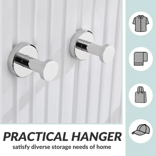 Miniatura 5 de APLusee Paquete de 2 ganchos para toallas de baño cromados pulidos, ganchos redondos para batas de acero inoxidable 304 para baño, cocina, garaje