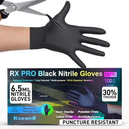 Raxwell Disposable Nitrile Gloves - Food Grade Heavy-Duty Puncture Resistant Black Gloves for Cooking & Food Service
