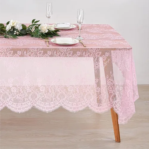 Miniatura 19 de Fanqisi Mantel de encaje azul de 5 piezas de 60 x 120 pulgadas, manteles de encaje clásico para boda, cubierta de mesa de fiesta para despedida