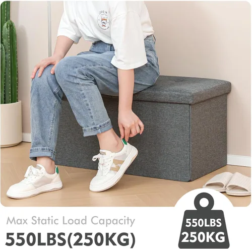 Miniatura 6 de B FSOBEIIALEO Otomana de almacenamiento con tapas abatibles, asiento reposapiés otomano, lino 30 x 15 x 15 pulgadas (gris)