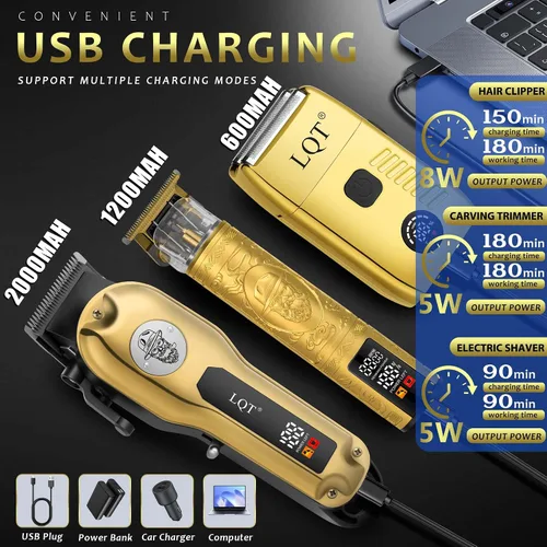Miniatura 5 de Cortadora de pelo profesional y recortadora de barba para hombres, maquinilla de afeitar eléctrica y kit de aseo, cortapelos inalámbrica recargable