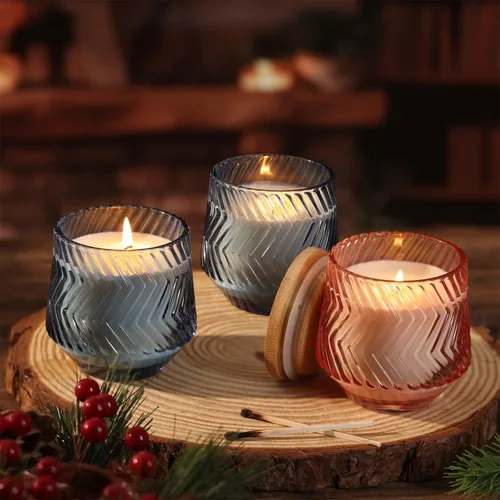 Miniatura 7 de 8 tarros de velas azules de 7 onzas para hacer velas, tarros de vela únicos acanalados, tarros de vidrio con tapas de bambú y etiquetas