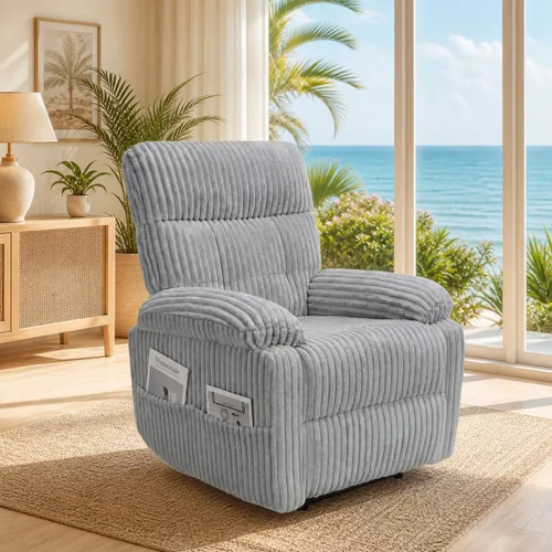 Claiks - Silla reclinable eléctrica de gravedad cero, de pana, color gris | Gravedad cero, ajustable, eléctrico, bolsillo lateral