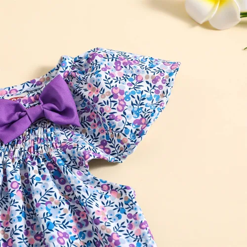 Miniatura 5 de MODNTOGA Vestido de verano floral para niña, manga con volantes, estampado de flores silvestres, vestido de playa para niña, vestido de princesa