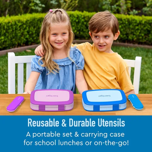 Miniatura 2 de Bentgo Juego de utensilios para niños, tenedor, cuchara y estuche de almacenamiento de plástico reutilizable, materiales sin BPA, asas de fácil