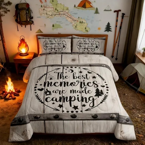 Miniatura 13 de Juego de Edredón para Acampar Feliz para Niños Tamaño Individual, Juego de Ropa de Cama Rústica de Aventura de Granja y Cabaña, Decoración
