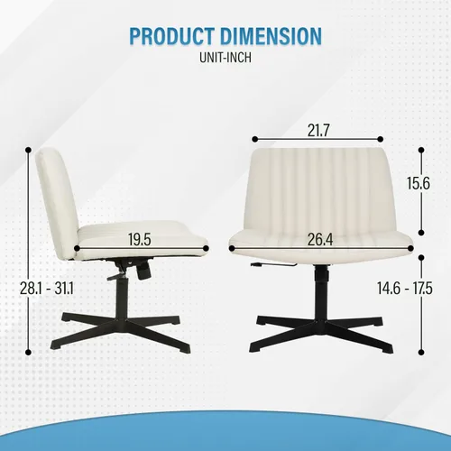 Miniatura 3 de Dopinmin Silla de tocador estable, altura ajustable, patas cruzadas sin brazos, cómoda silla de oficina, sillas de tocador de tela giratorias