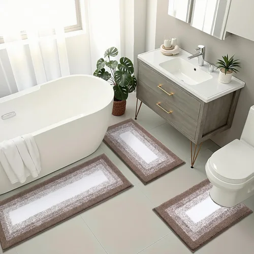 Miniatura 3 de Juegos de alfombras de baño de 3 piezas, alfombras de baño antideslizantes absorbentes, alfombras de baño de felpa extra suaves y esponjosas