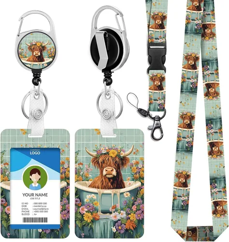 Miniatura 13 de Cordones azul bebé para llaves Portador de Insignias, Carrete de Insignias Retráctil con Clip de Mosquetón y Cordón Desmontable, Linda Tarjeta