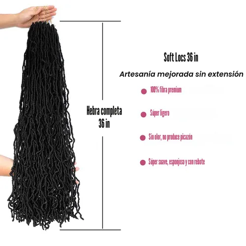 Miniatura 2 de 36 pulgadas, 7 paquetes de rastas suaves de ganchillo de cabello entero, no extendidas, largas y largas, trenzas de pelo sintético preenrolladas, 1b